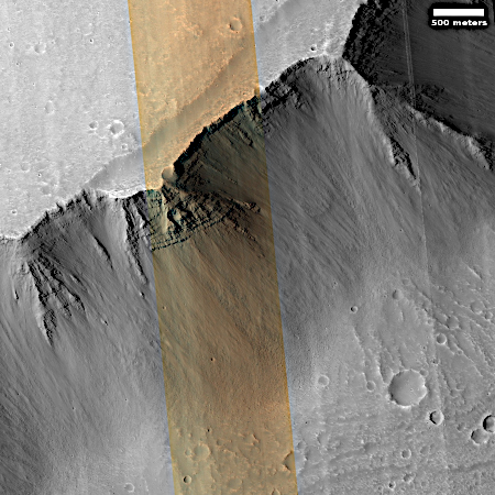 A typical Martian cliff, comparable to the Grand Canyon