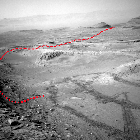 Curiosity looks downhill