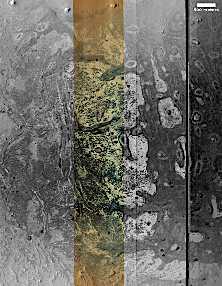 Crazy shapes on floor of Martian crater