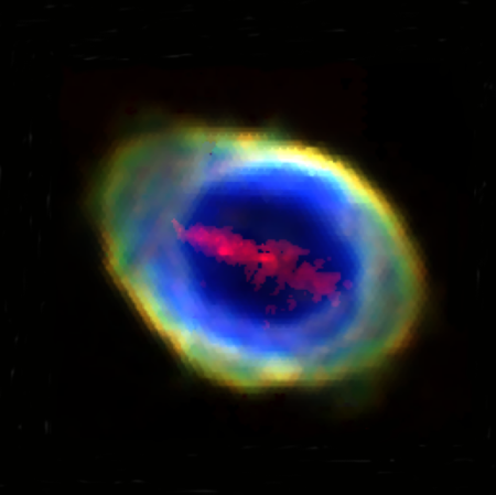 Composite image showing iron bar inside Ring Nebula