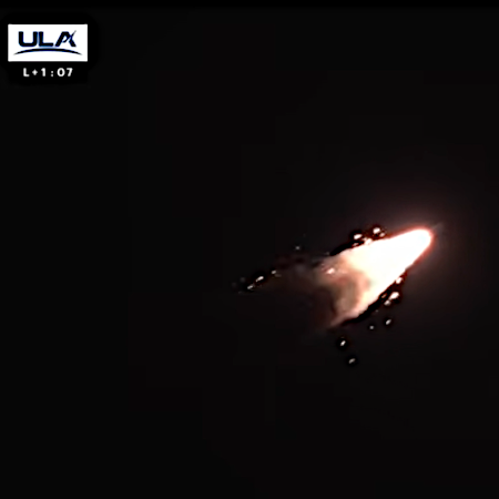 Unexpected debris falling from rocket at about T-1:00