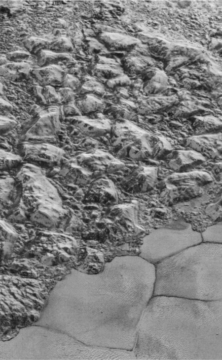 The shoreline of Pluto's frozen nitrogen sea