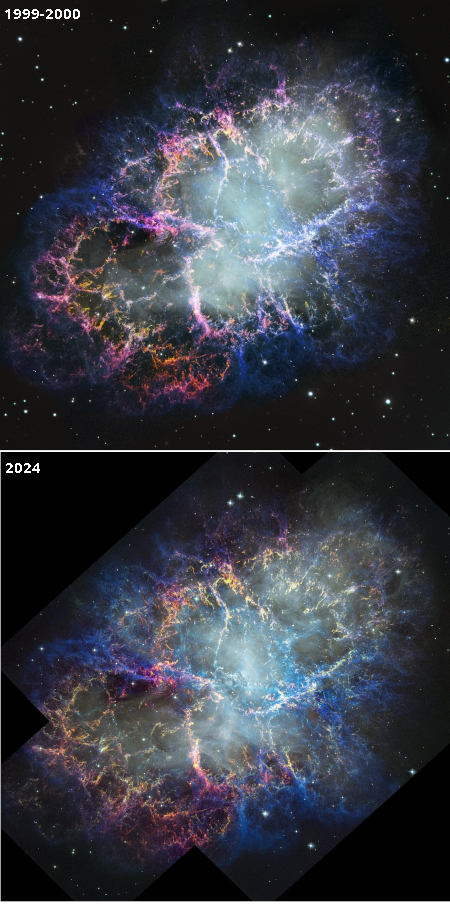 The Crab Nebula, changes after a quarter century