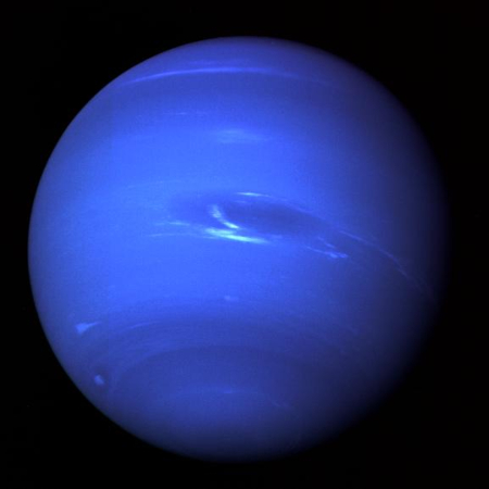 Neptune as seen by Voyager-2 on approach