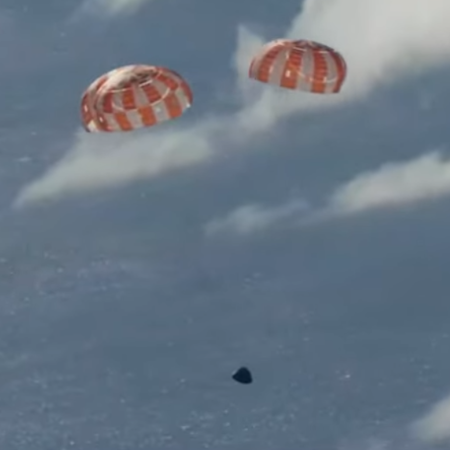 Orion just after main parachute deployment