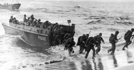 Storming the beach, under withering fire