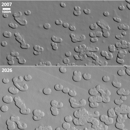 Long term monitoring of the dry-ice cap at the Martian south pole