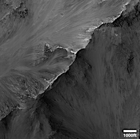 The canyon walls in one spot in Valles Marineris