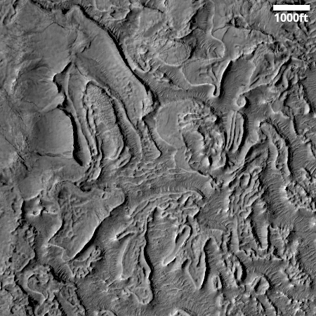 Corroding glacial debris inside Martian crater
