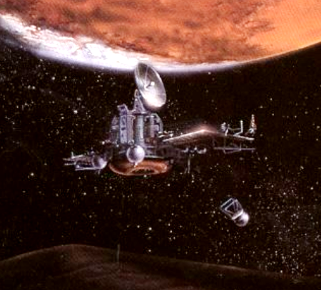 Artist rendering of Phobos-1 in orbit around Mars