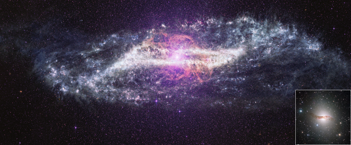 Centaurus A, as seen by Webb and Hubble